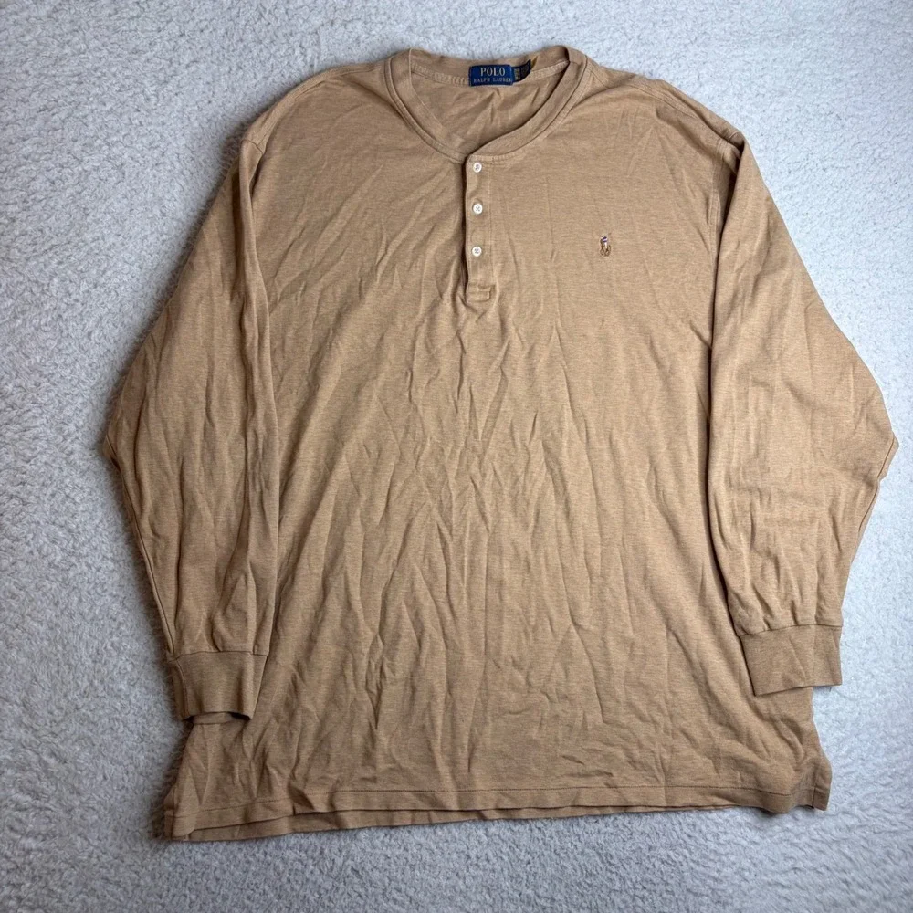 Polo Ralph Lauren Mens 3XB Henley Shirt Tan Long Sleeve Cotton Big & Tall